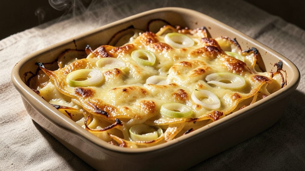 Julia Child's Shredded Potato Gratin With Leeks Recipe: Golden Crust, Silky Leek-Laced Layers